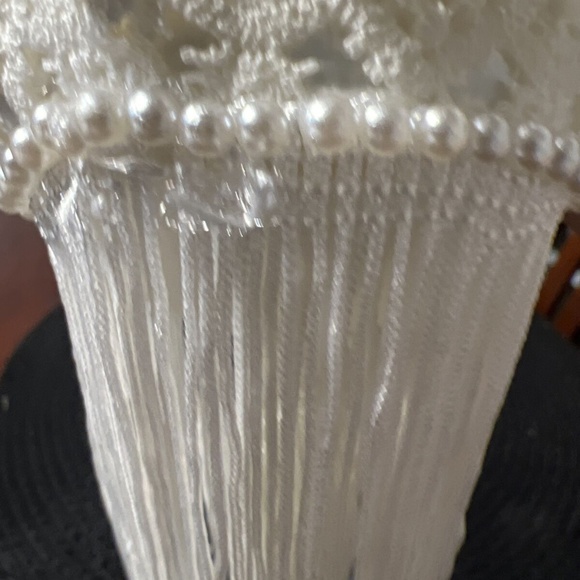 Vintage MCM Handmade Push Pin Satin Christmas Ornament Cream And White Crochet - Picture 4 of 7